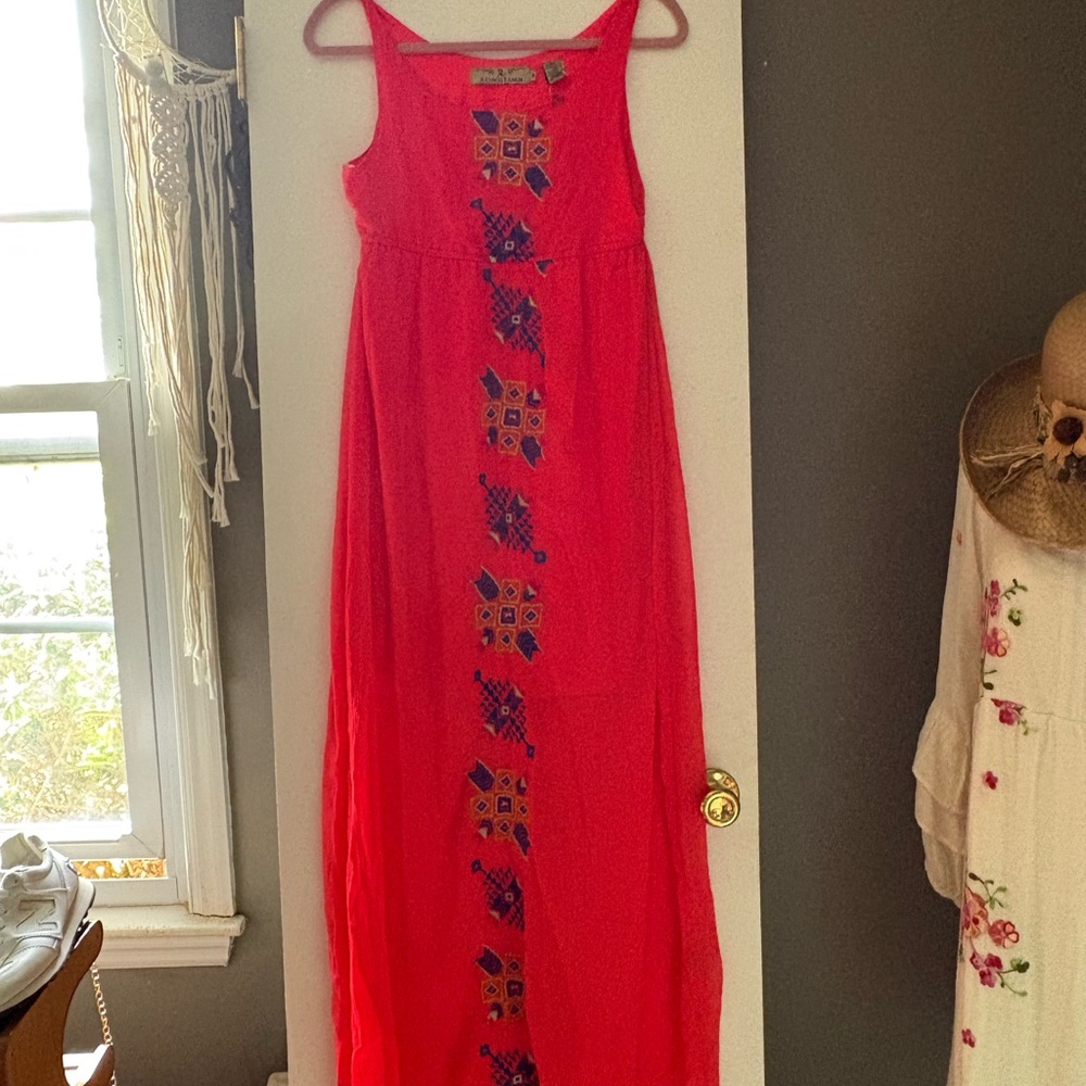 R. Cinco Ranch Maxi Dress Boho Embroidered orange/small imperfection see pics!